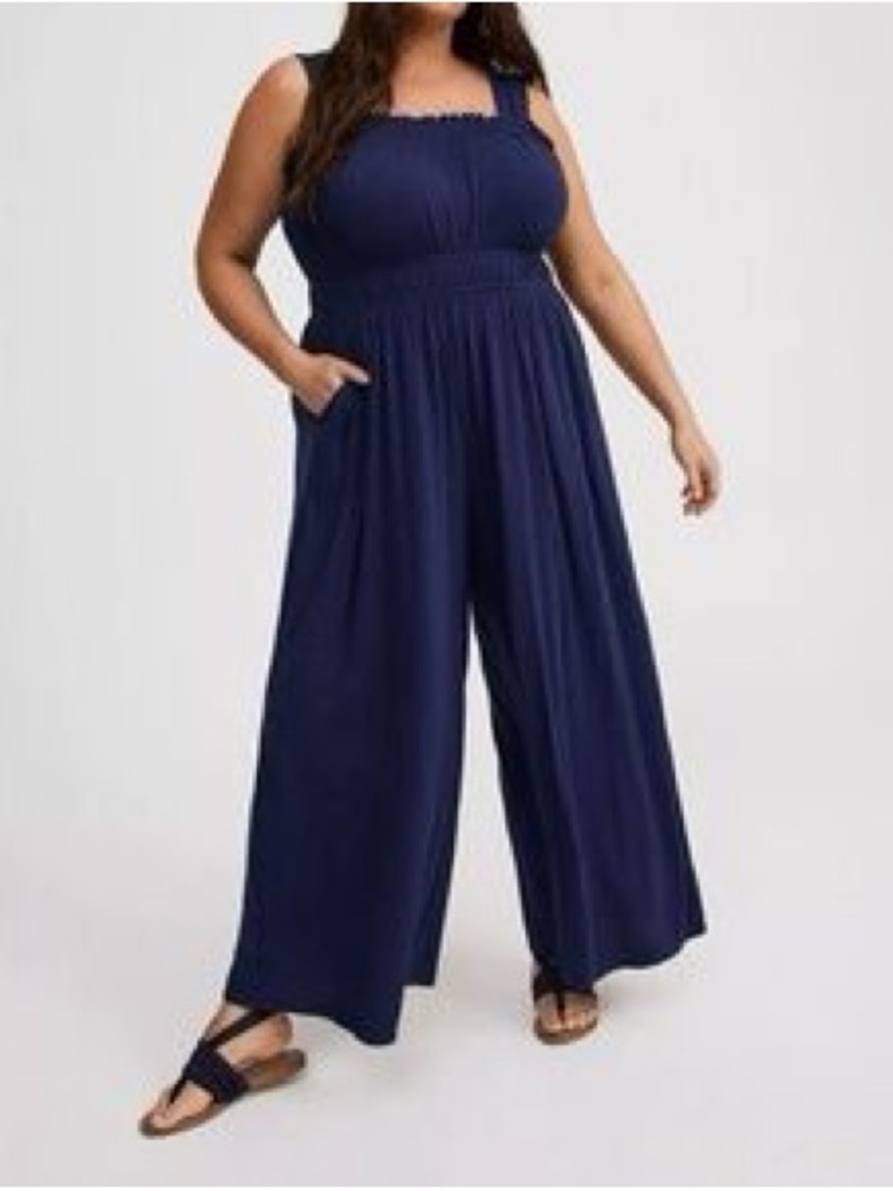 NWT.  Torrid Navy Smocked Bodice Wide-Leg Jumpsuit.  Size 3X.